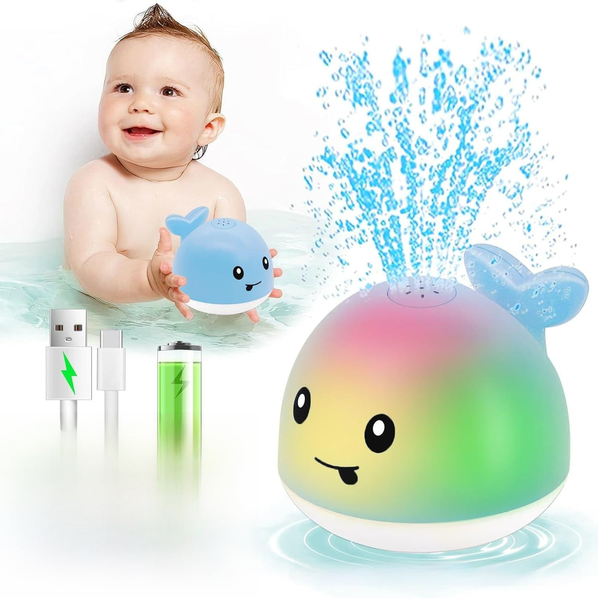 Ballena de Baño con Luces y Chorro de Agua · recargable