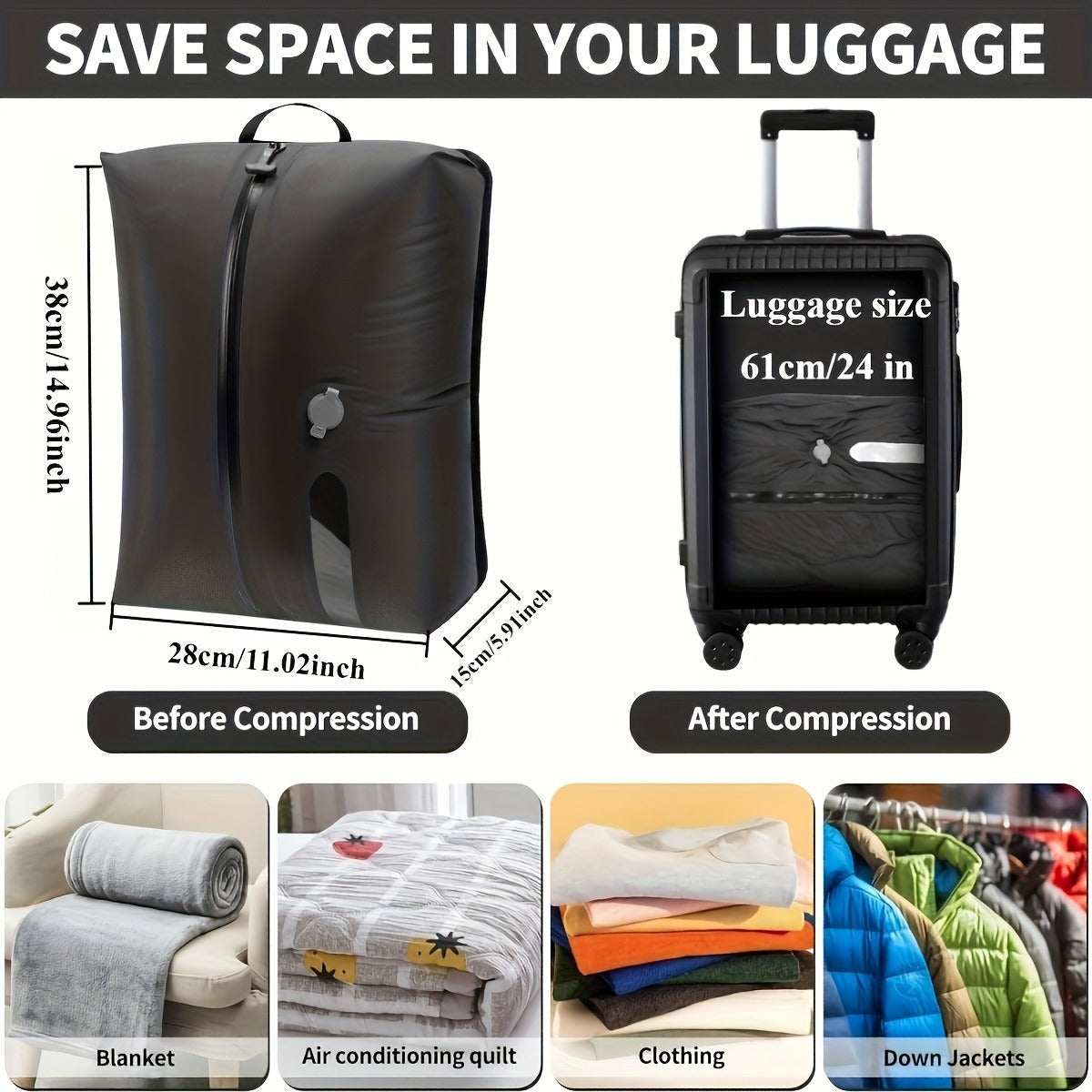 Reusable Vacuum Compression Travel Bags
